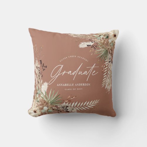 Graduate pampas eucalyptus elegant terracotta chic throw pillow