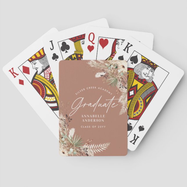 Graduate pampas eucalyptus elegant terracotta poker cards (Back)