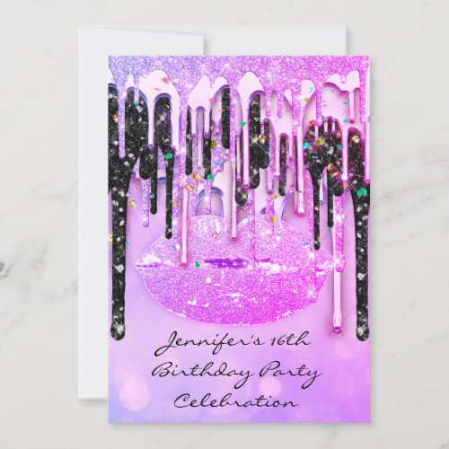 Graduate Party 16th Lips Pink Confetti Drips Glam Invitation