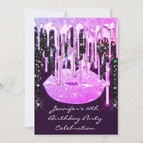 Graduate Party 16th Lips Pink Confetti Drips Glam Invitation