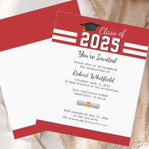Graduate Party 2025 Red Graduation Invitation