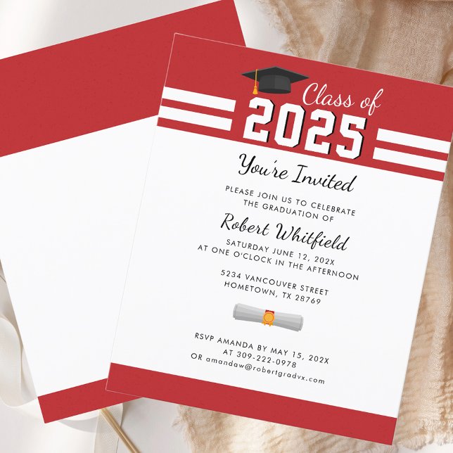 Graduate Party 2026 Red Graduation Invitation (Modern Graduate Party 2025 Red Graduation Invitation)