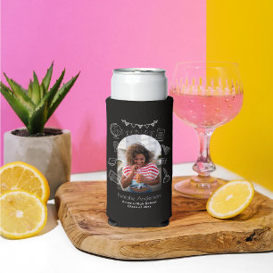 Graduate Party Black Hand Drawn Modern Photo Seltzer Can Cooler