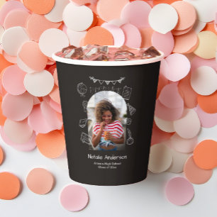 Graduate Party Black Modern Arch Photo Hand Drawn Paper Cups