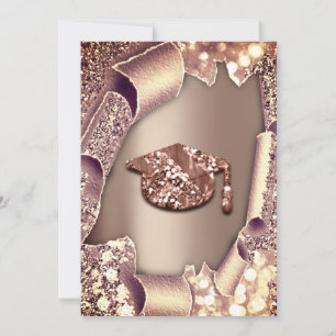 Graduate Party CAP Glitter Rose 3D EFFECT Invitation