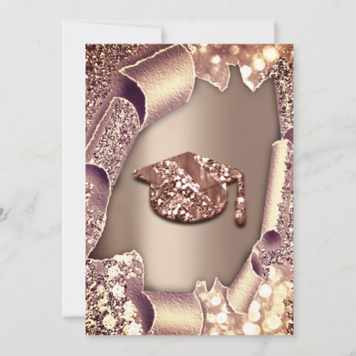 Graduate Party CAP Glitter Rose 3D EFFECT Invitation