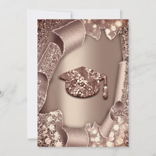 Graduate Party CAP Glitter Rose 3D Modern SPARKLES Invitation