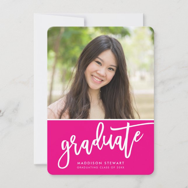 GRADUATE PARTY chic photo simple calligraphy pink Thank You Card (Front)