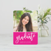 GRADUATE PARTY chic photo simple calligraphy pink Thank You Card (Standing Front)