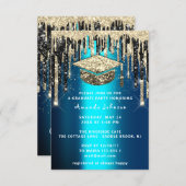 Graduate Party Drip Glitter Teal Cup Gold Invitation (Front/Back)