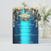 Graduate Party Drip Glitter Teal Cup Gold Invitation (Standing Front)