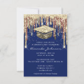Graduate Party Drips Glitter Blue Gold Confetti  Invitation (Front)