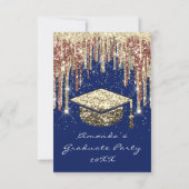 Graduate Party Drips Glitter Blue Gold Confetti  Invitation (Back)
