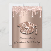 Graduate Party Drips Rose Gold Cap 3D Glam Invitation (Back)