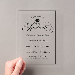 Graduate Party Elegant Black Script Typography Acrylic Invitations