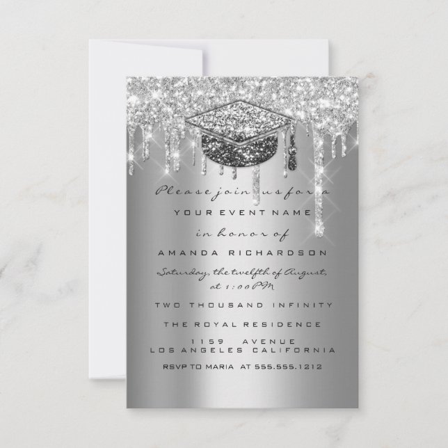 Graduate Party Glitter Silver Gray Drips Cup Invitation (Front)