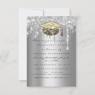 Graduate Party Glitter Silver Gray Drips Gold Invitation
