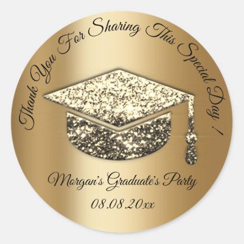 Graduate Party GoldGlitter Student Cup Favor Thank Classic Round Sticker