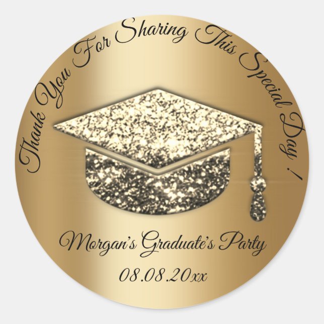 Graduate Party GoldGlitter Student Cup Favor Thank Classic Round Sticker (Front)
