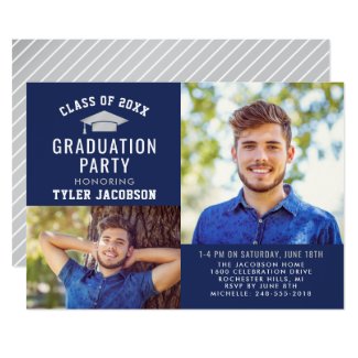 Graduate Party Photo Invitation | Navy and Silver