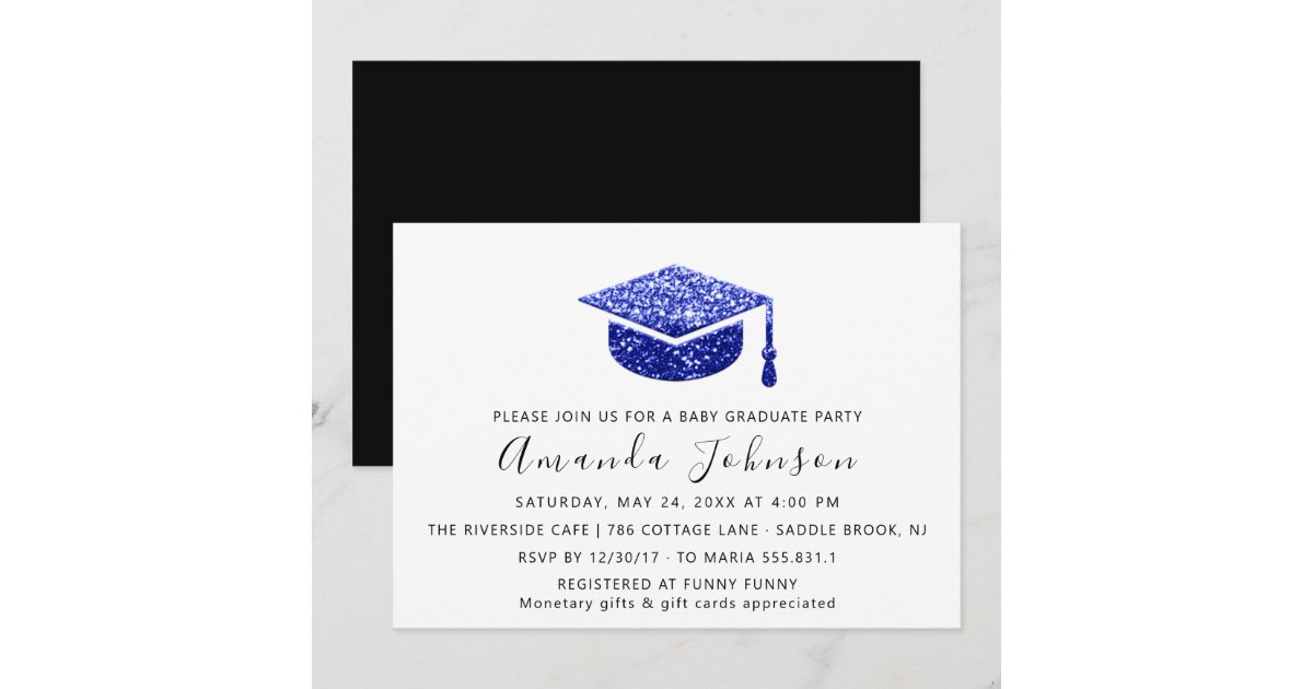 Graduate Party Student Blue White Graduate Cap Invitation | Zazzle