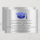 Graduate Party Student Silver Gray Royal Blue Simp Invitation (Front/Back)