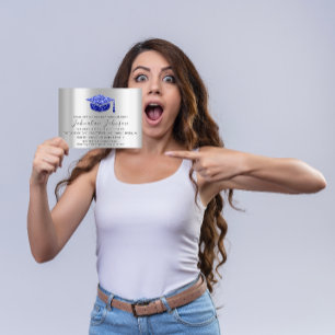 Graduate Party Student Silver Gray Royal Blue Simp Invitation