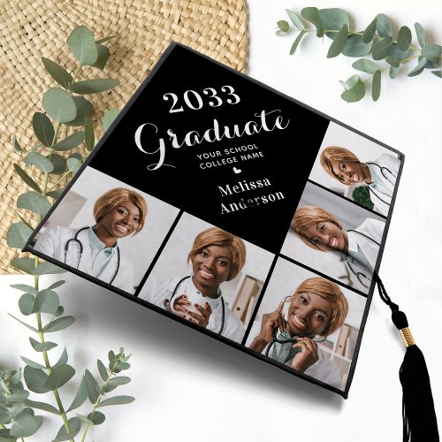 Graduate Personalized Modern Simple 5 Multi Photo Graduation Cap Topper