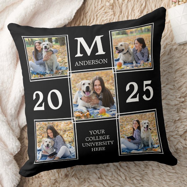 Graduate Personalized Monogram Photo Collage Throw Pillow (Creator Uploaded)