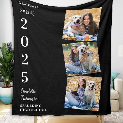 Graduate Personalized Photo Collage Name Year  Fleece Blanket