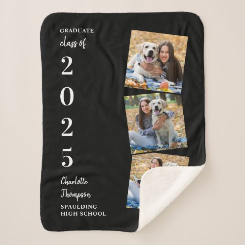 Graduate Personalized Photo Collage Name Year Sherpa Blanket