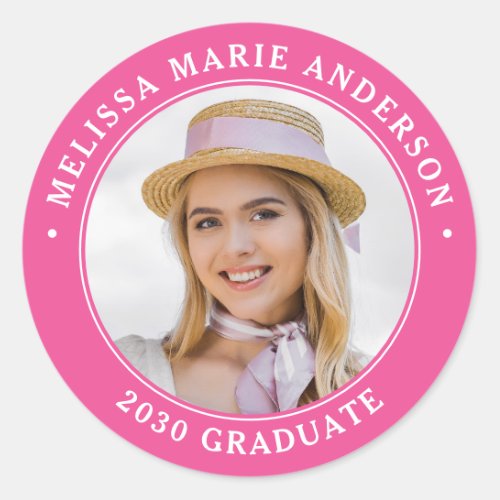 Graduate Personalized Photo Year Pink Graduation Classic Round Sticker