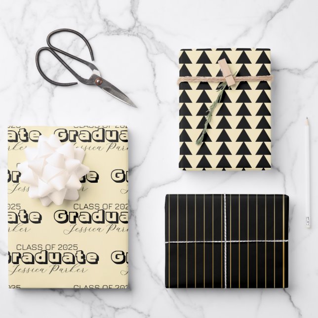 Graduate Personalized Script Modern  Wrapping Paper Sheets (Front)