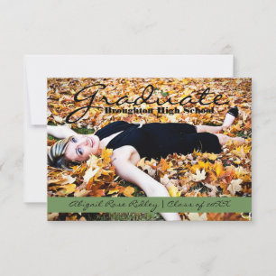 Graduate Photo 3x5 Green Stripe Invitation