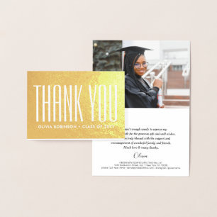 Graduate Photo & Address Modern Elegant Thank You Foil Card