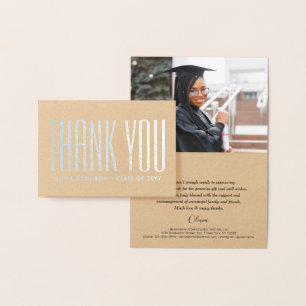 Graduate Photo & Address Modern Minimal Thank You Foil Card