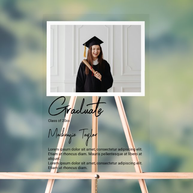 Graduate Photo and Personalized Text Acrylic Sign (Neutral)