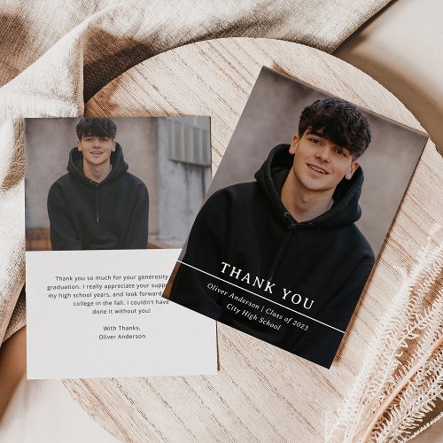 Graduate Photo and Simple Text  Graduation Thank You Card