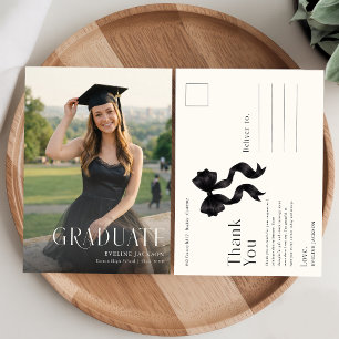 Graduate Photo Black Bow Graduation Thank You Postcard