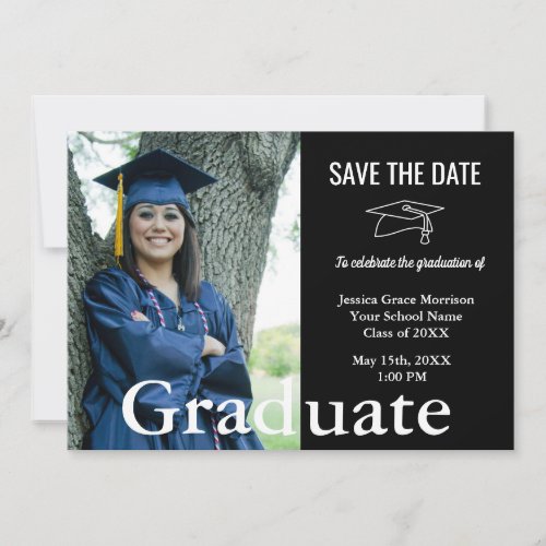 Graduate Photo Black Save The Date Graduation Announcement