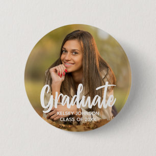 Graduate Photo Bold Script Custom Graduation Party Button