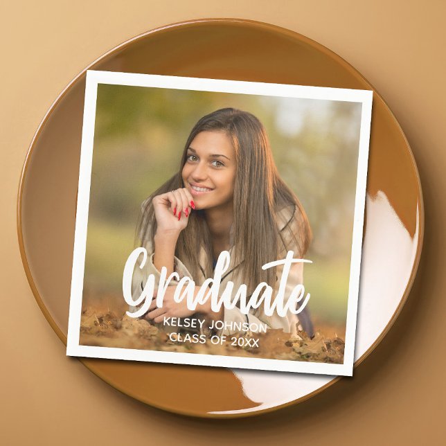 Graduate Photo Bold Script Custom Graduation Party Napkins (Creator Uploaded)