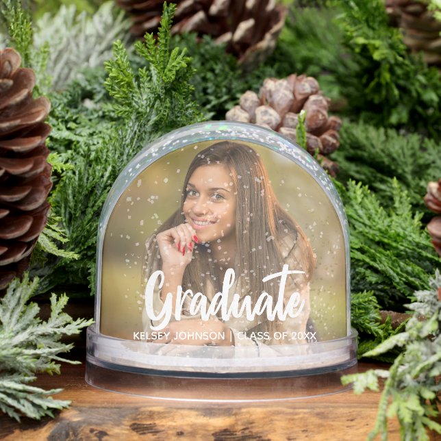 Graduate Photo Bold Script Custom Graduation Snow Globe (Winter)