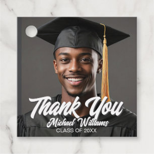 Graduate Photo Bold Script Graduation Party Favor Tags