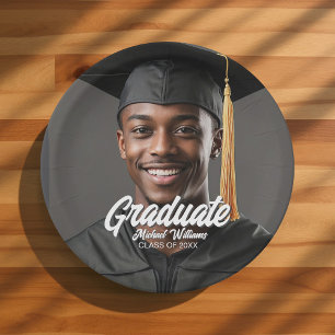 Graduate Photo Bold Script Graduation Party Paper Plates