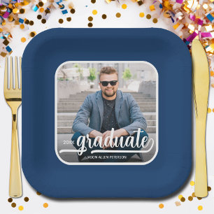 Graduate Photo Bold Script Graduation Party Paper Plates