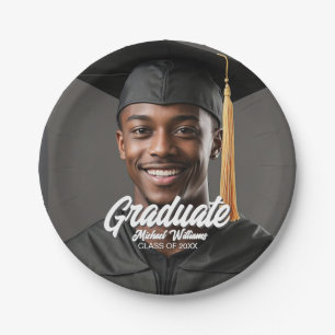 Graduate Photo Bold Script Graduation Party Paper Plates