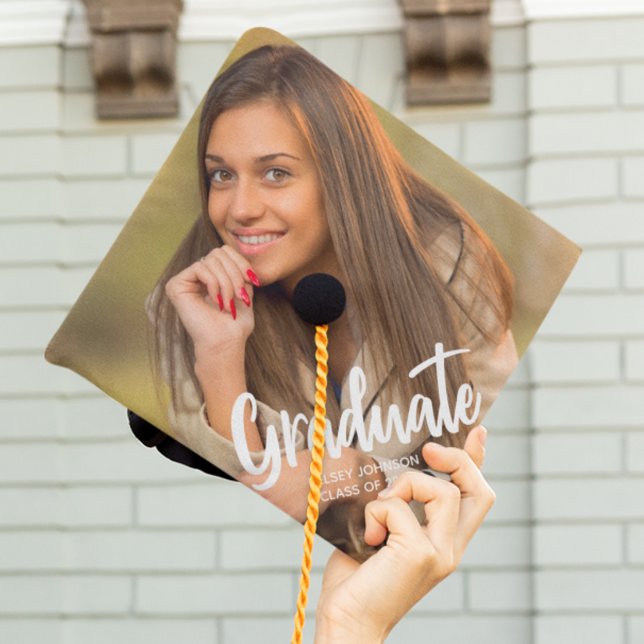Graduate Photo Bold Script Personalized 2026 Graduation Cap Topper (Creator Uploaded)