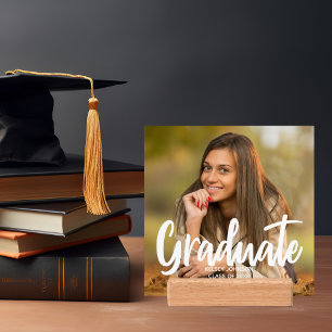 Graduate Photo Bold White Script Overlay Keepsake Holder