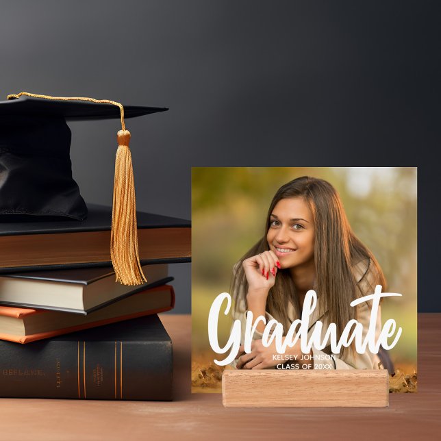 Graduate Photo Bold White Script Overlay Keepsake Holder (Creator Uploaded)